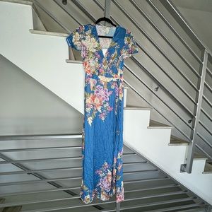 NWT Spell Blue Skies Maxi Floral Wrap Dress in Blue Size M